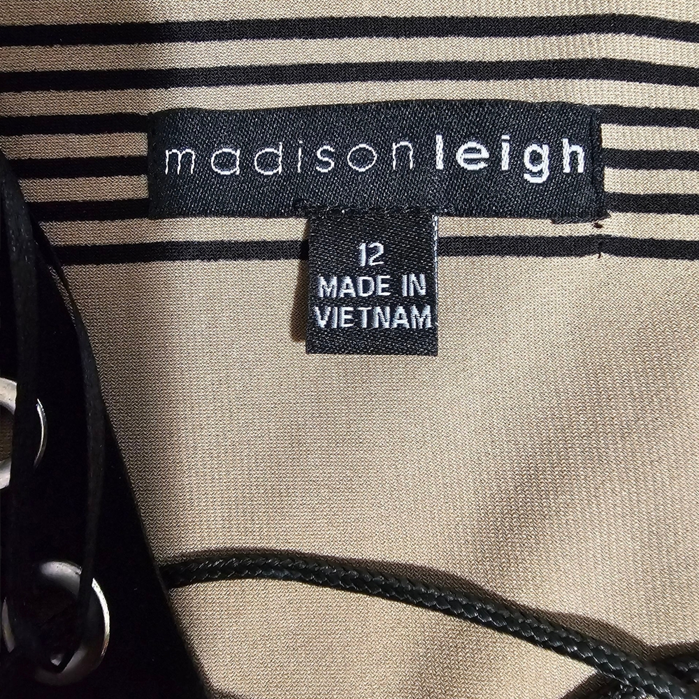 Madison Leigh Black and Tan Striped Long Sleeve Dress - Picture 4 of 7